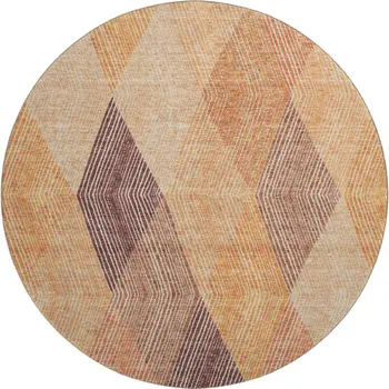 8' Orange Salmon And Ivory Geometric Washable Round Rug With UV Protection