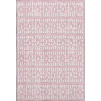 5' X 8' Pink And Ivory Geometric Washable Area Rug With UV Protection