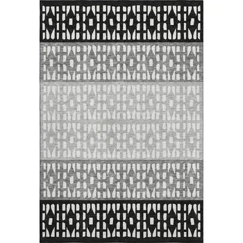 8' X 10' Black Gray And Ivory Geometric Washable Area Rug With UV Protection