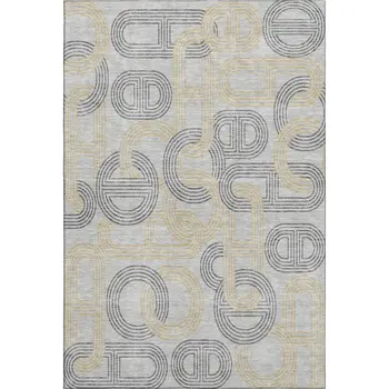 10' X 14' Gray Charcoal And Gold Geometric Washable Area Rug With UV Protection