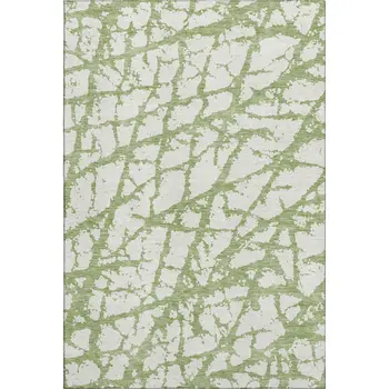 10' X 14' Green And Ivory Abstract Washable Area Rug With UV Protection