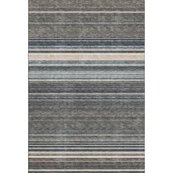5' X 8' Taupe Beige And Gray Striped Washable Area Rug With UV Protection