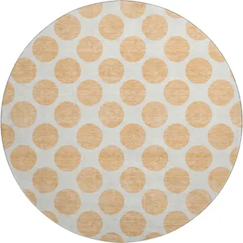 8' Peach And Ivory Polka Dot Washable Round Rug With UV Protection