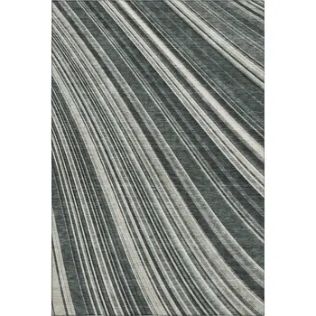 8' X 10' Black Gray And Ivory Striped Washable Area Rug With UV Protection