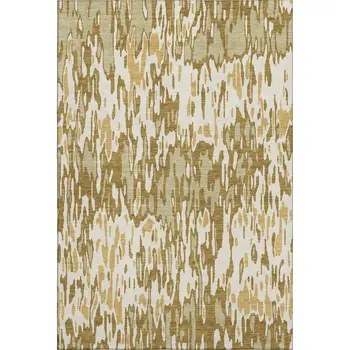 5' X 8' Wheat Beige And Gold Striped Washable Area Rug With UV Protection