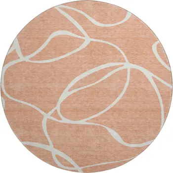 8' Salmon And Ivory Abstract Washable Round Rug With UV Protection