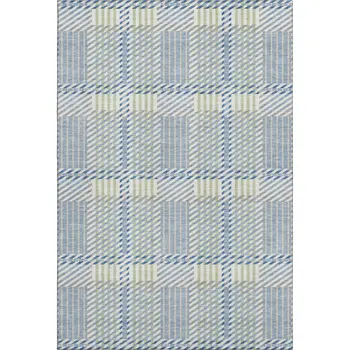 5' X 8' Denim Blue Ivory And Gray Plaid Washable Area Rug With UV Protection
